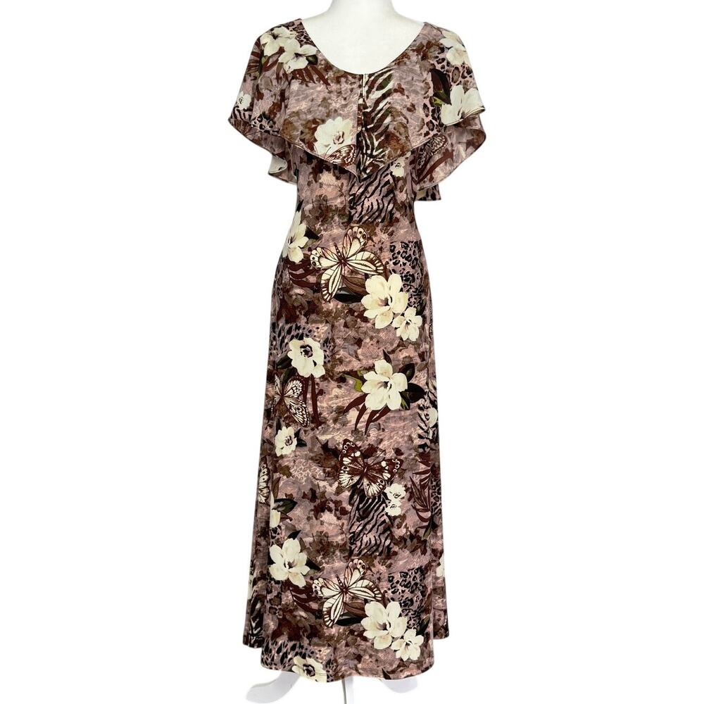 Attitudes by Renee Butterfly Floral Maxi Dress Small Burgundy Art to Wear Y2K